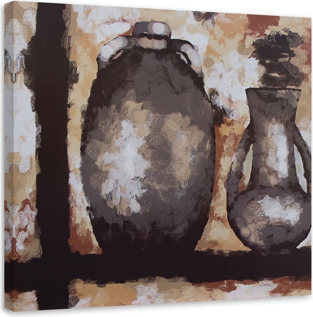 Leinwandbild zwei krüge auf einem regal 50x50 cm Feeby grau wandbild bereit zum aufhängen