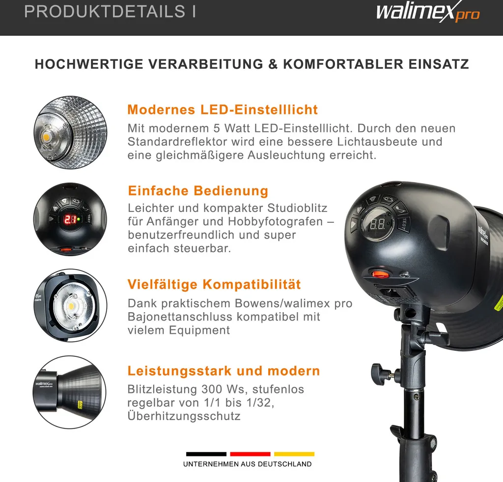 Flash Studio Walimex Newcomer 300 II Set Single avec Softbox et Pied - 9