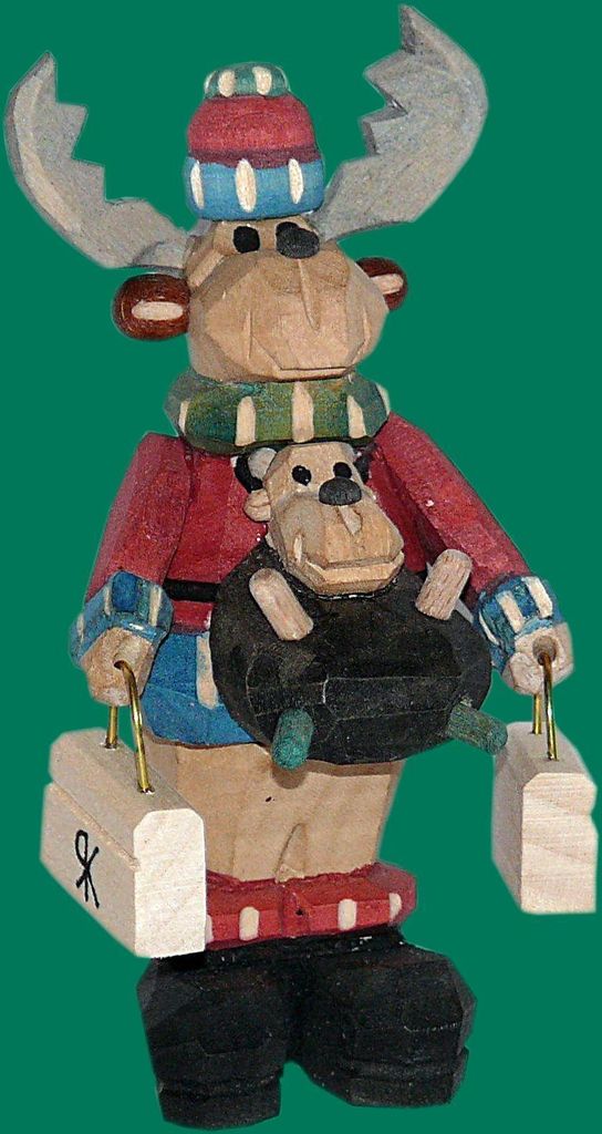 Holzfigur Elch Mutter mit Baby geschnitzt Höhe 9cm NEU Produktbild 