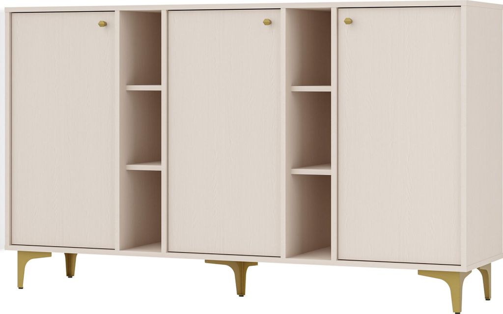 Stilvolle Kommode TOKYO 158 cm, dreitürige Kommode mit Regalen, Sideboard für Wohnzimmer und Schlafzimmer, (Farbe: sandbeige)