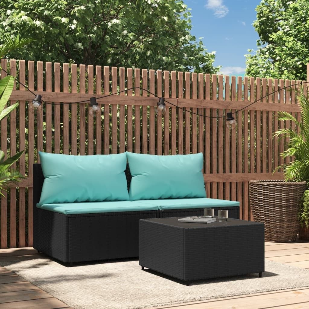Maison Exclusive - 3-tlg. Garten-Lounge-Set mit Kissen Schwarz Poly Rattan
