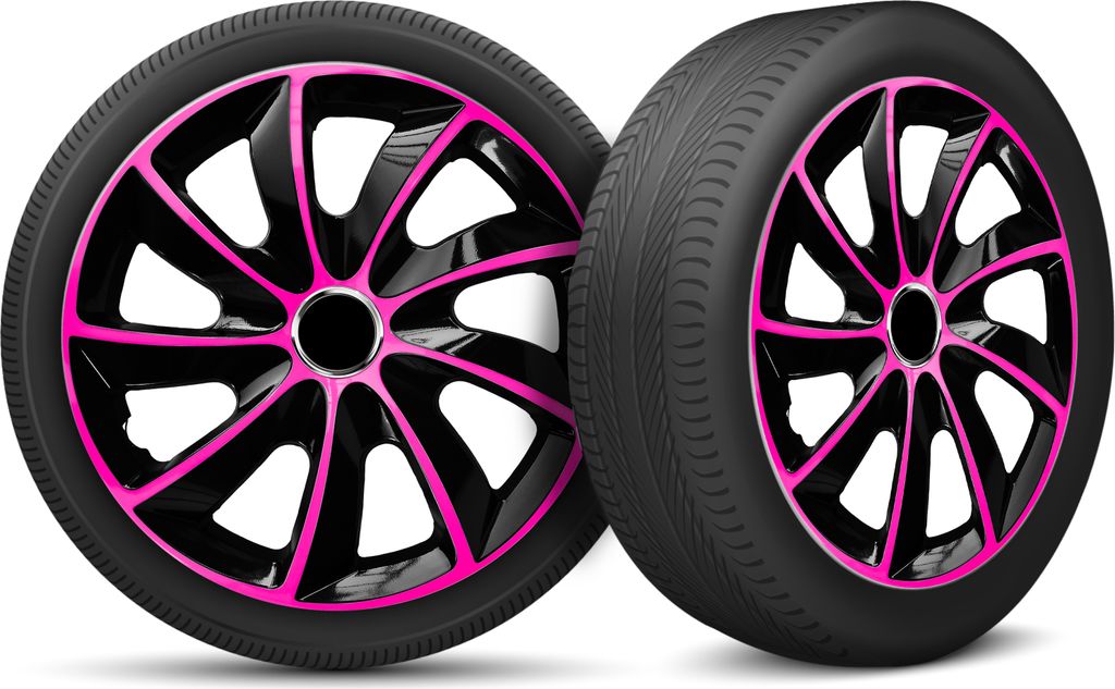 Auto Radkappen Radzierblenden 4er Set passend für alle Stahlfelgen - einstellbarer Sicherungsring - 14 Zoll - Schwarz Rosa Pink