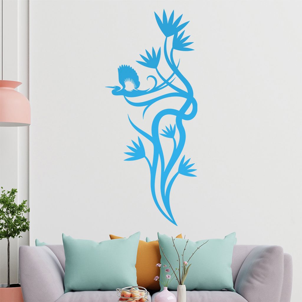 Storch Ranke Blüte Wandtattoo in 6 Größen - Wandaufkleber Wall Sticker - Dekoration, Küche, Wohnzimmer, Schlafzimmer, Badezimmer
