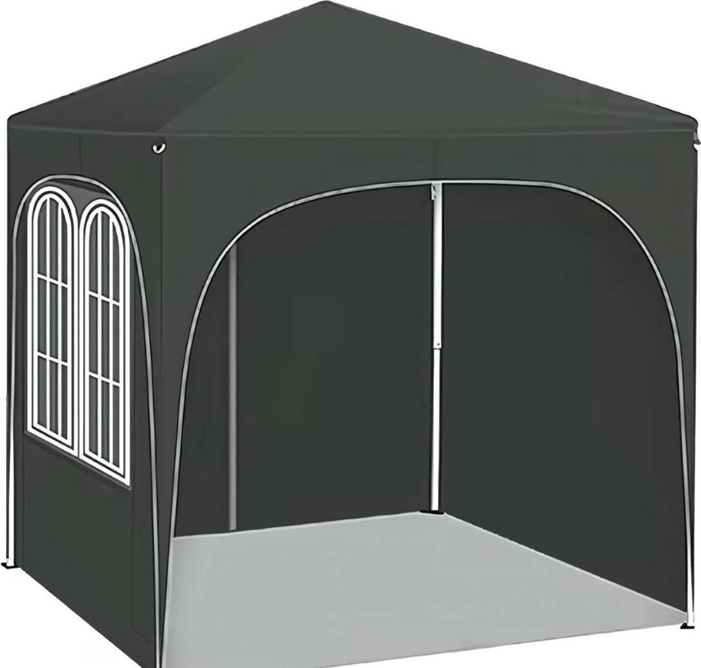 Faltbares Gartenpavillon 2x2 m – Mit Seitenwänden – Höhenverstellbar – Pop-Up Pavillon – Wasserfest & UV-Schutz – Grau – Für Garten ...