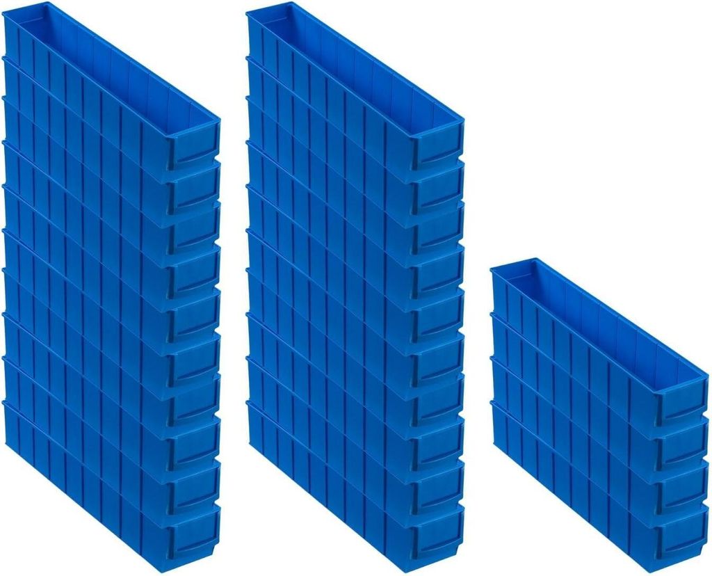 SuperSparSet 24x Blaue Industriebox 500 S | HxBxT 8,1x9,1x50cm | 2,8 Liter | Sichtlagerkasten, Sortimentskasten, Sortimentsbox, Kleinteilebox