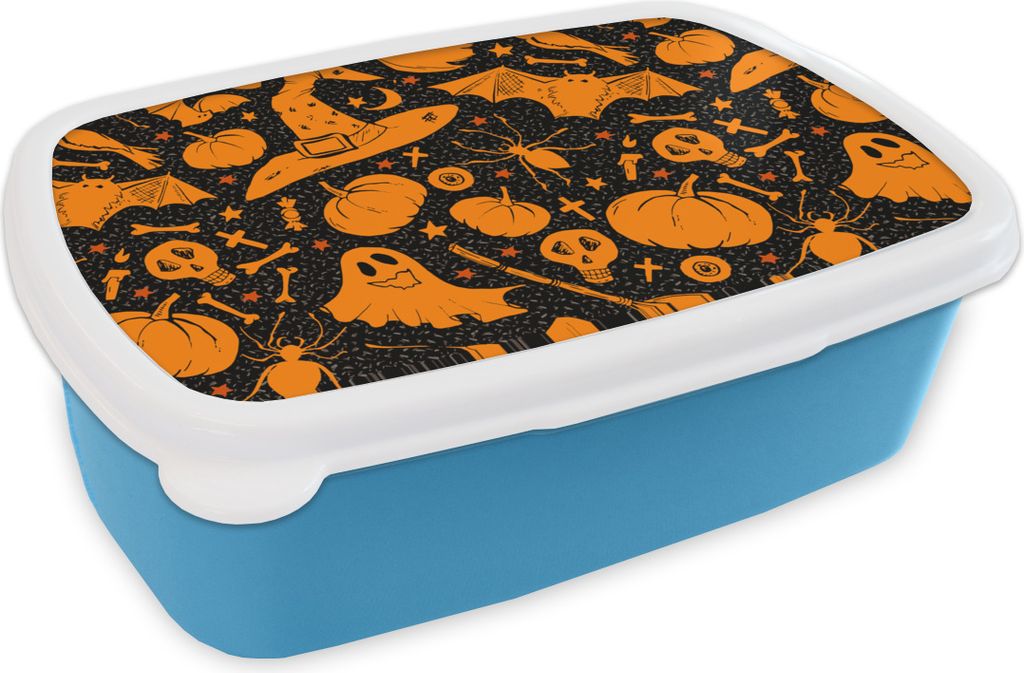 KitchenYeah Lunchbox Brotzeit Brotdose 17x11 cm Halloween - Orange - Muster Kinder Brotzeitdose - Lunch - Kunststoff - Brotbüchse - Sandwichbox...