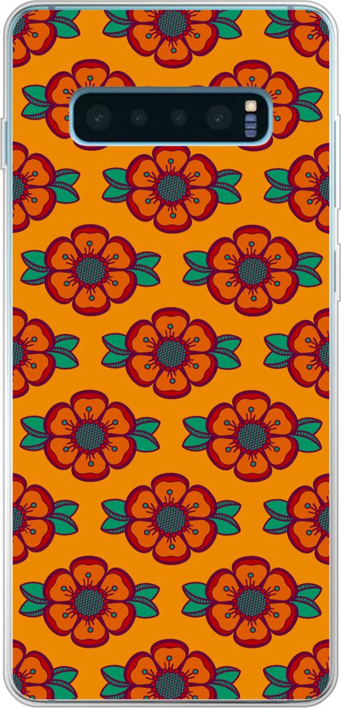 MuchoWow Handyhülle Schutzhülle Hülle für Telefoonhoesje Samsung Galaxy S10 Lite Design - Retro - Rosen - Orange Silikon Softcase Handy Hüll...