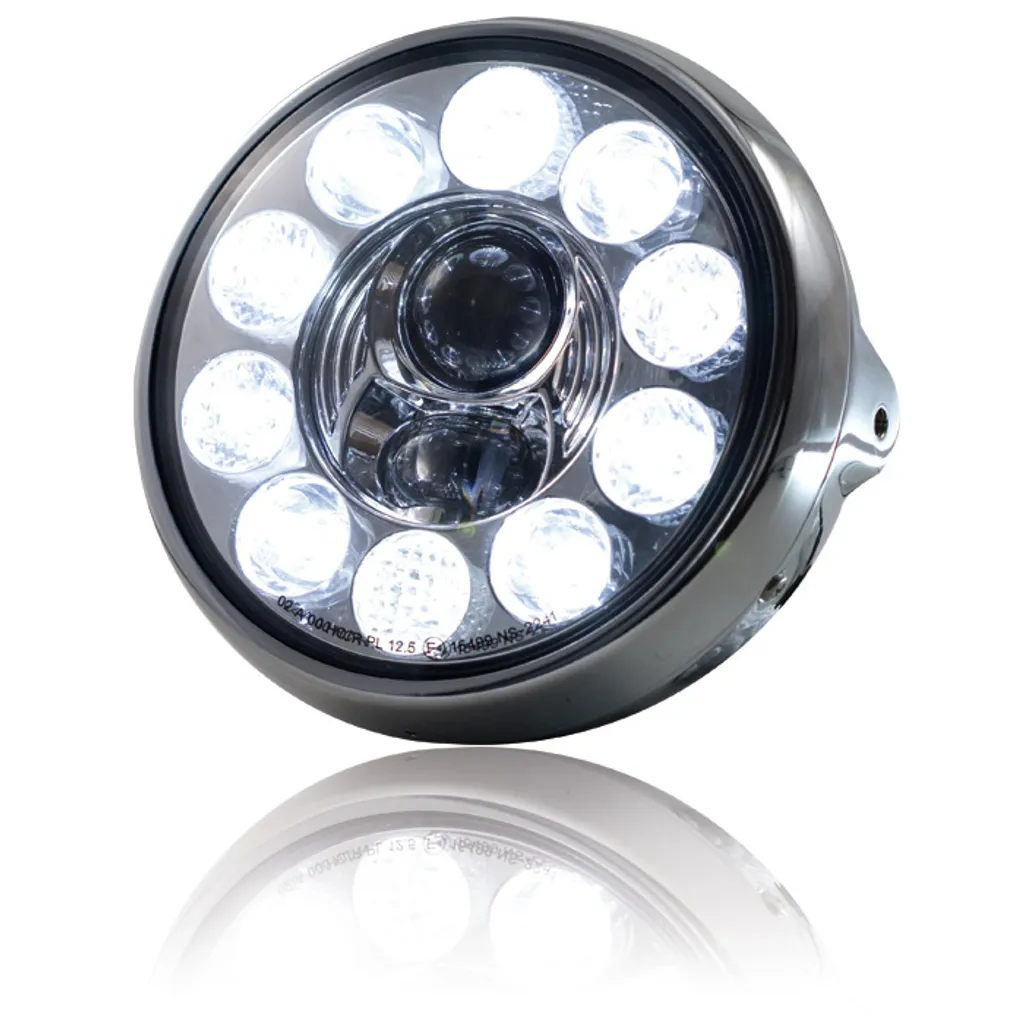 Phares LED 7 pouces British Style chromés avec éclairage puissant blanc