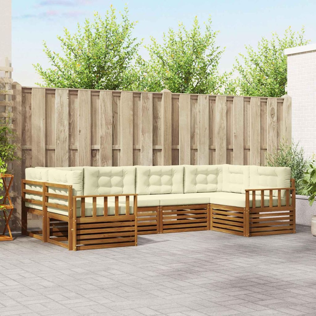 "im Sonderangebot"Sofagarnitur - CLORIS - Balkonmöbe/Sitzgruppe - 6 pcs - Moderne Design - Natur und Creme Massivholz Akazie - Gartensofas Promoti...