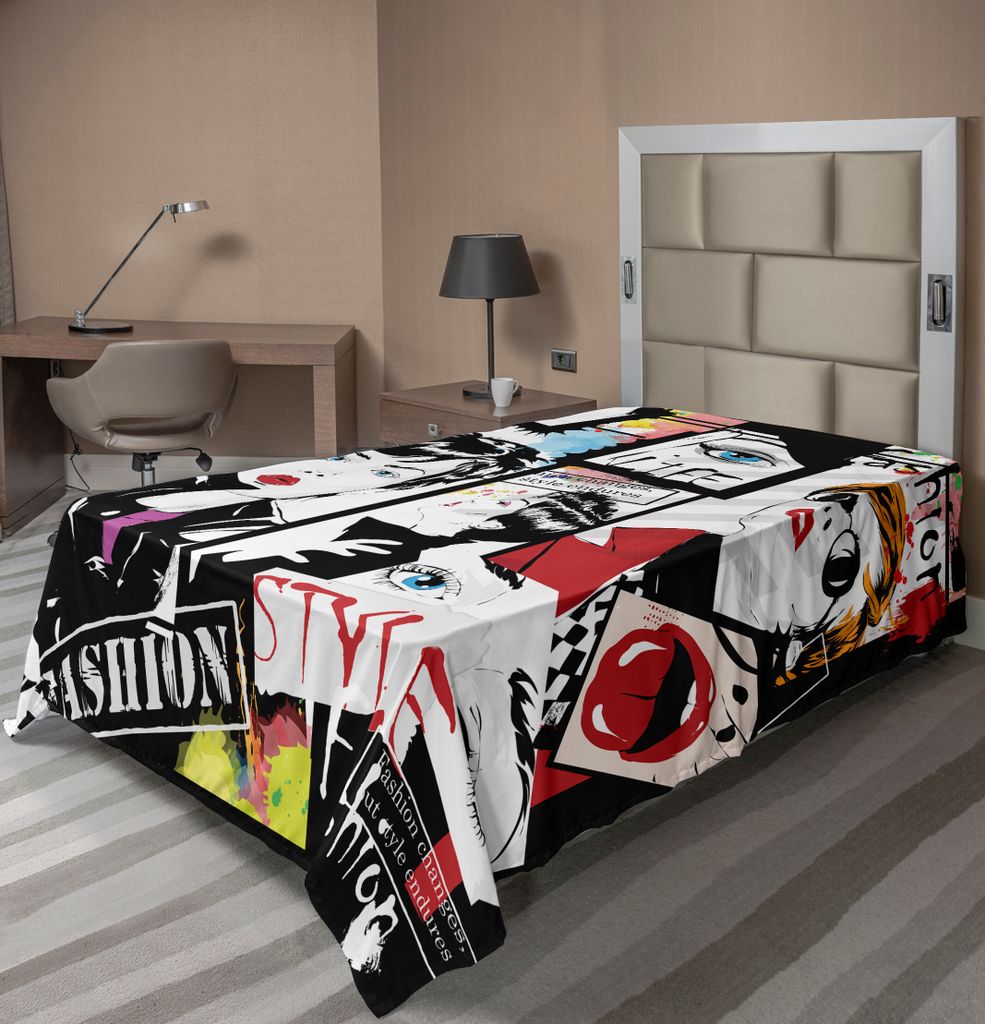 ABAKUHAUS Feminin Bettlaken, Mode Mädchen Skizze Stil Illustration Glanz Modernes Modell Porträt Kunstdruck, weiches bequemes oberes Bettlaken f...