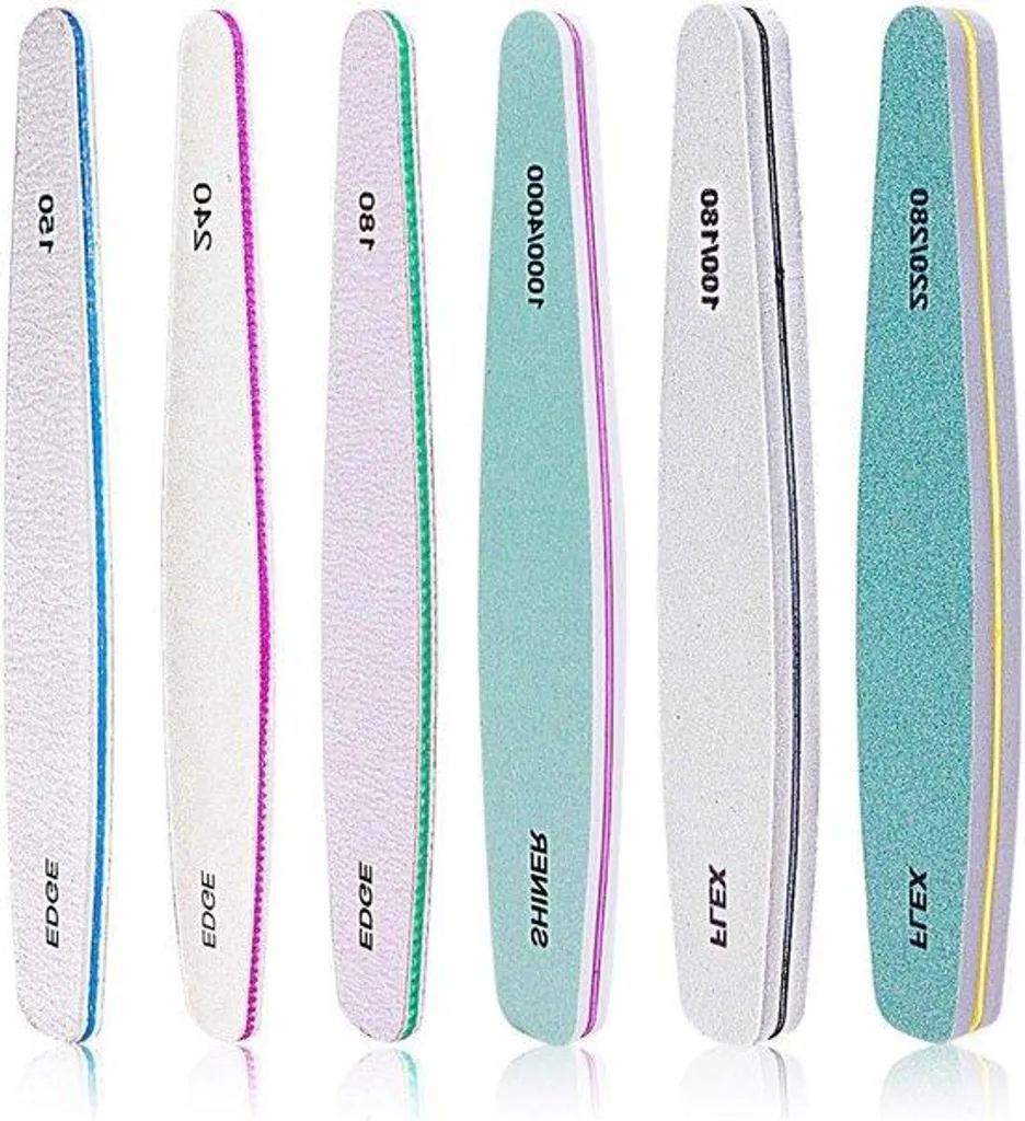 Lot de 6 Limes à Ongles Grains 100/180 pour Manucure Gel et Acrylique