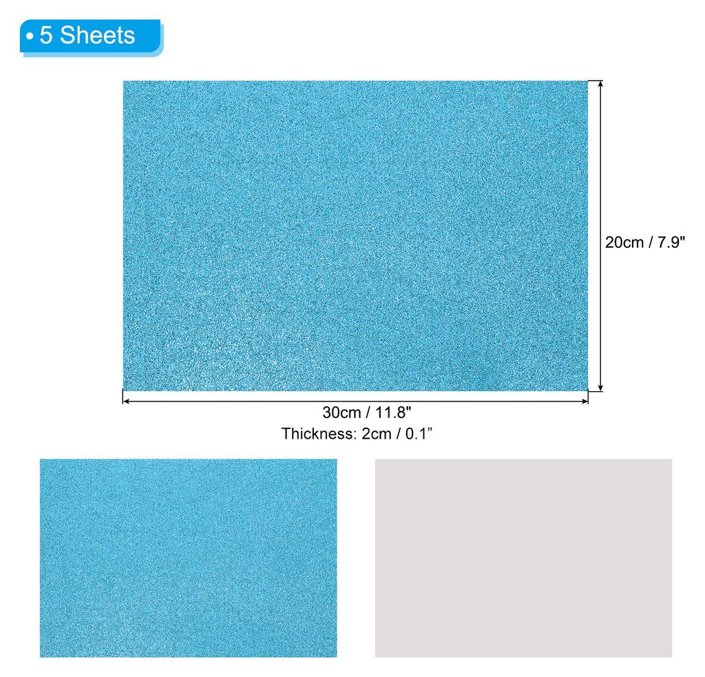 Leichte blaue gl?nzende EVA-Glitzer-Schaumstoffplatte 30 x 20 cm, 2 mm dick, glitzernder EVA-Glitzer-Filz fš¹r Bastelprojekte, 5 Stš¹ck