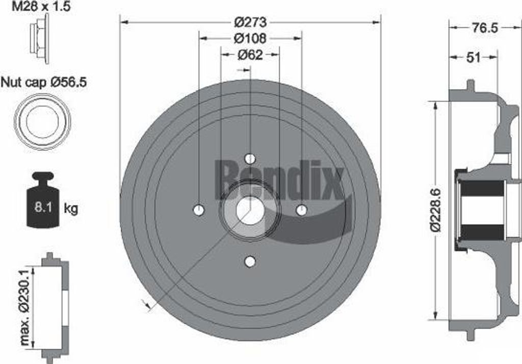 BENDIX Braking BDM1111 Bremstrommel OE 424750 kompatibel mit C-Elysee, C3, DS3, 207, 208