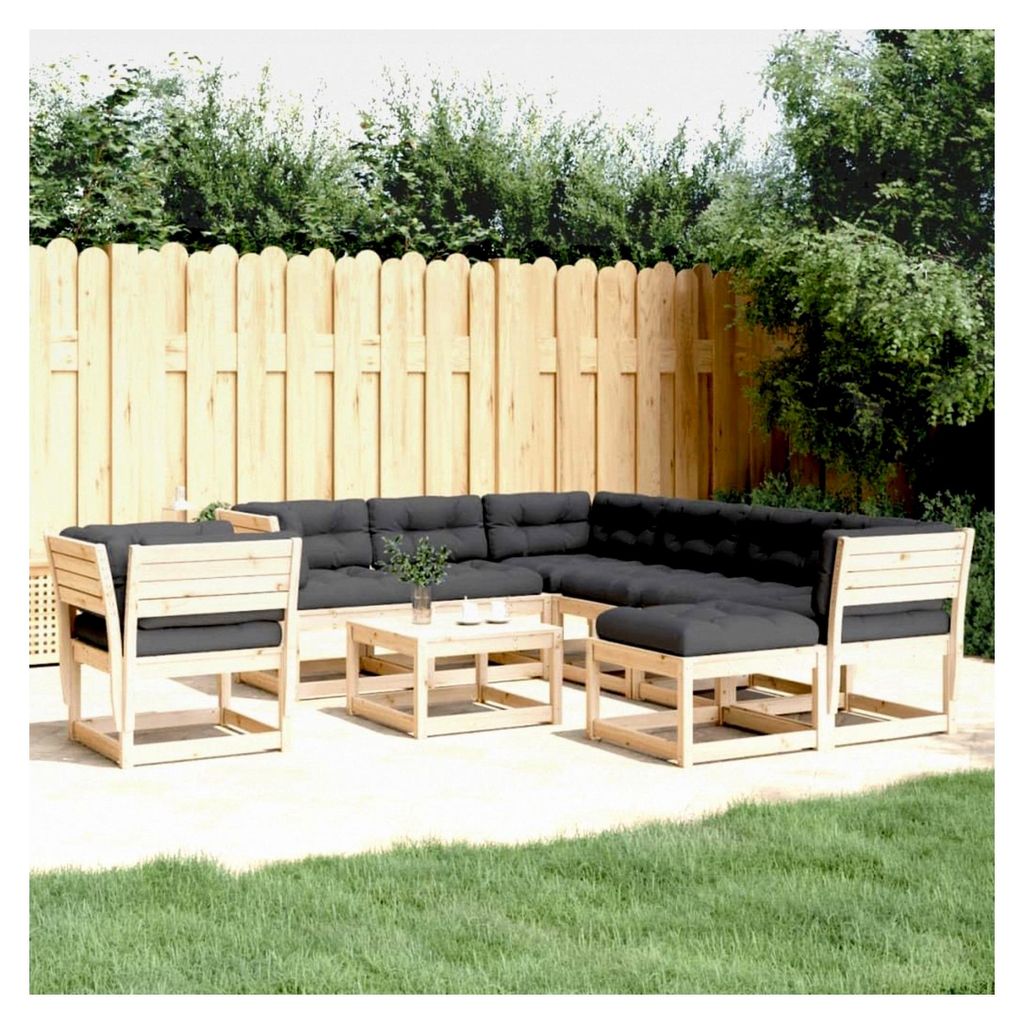 8-teiliges Garten-Lounge-Set aus Massivholz Kiefer mit anthrazitfarbenen Kissen, modulares Design für Terrasse, Balkon und Außenbereich, Tragfäh...