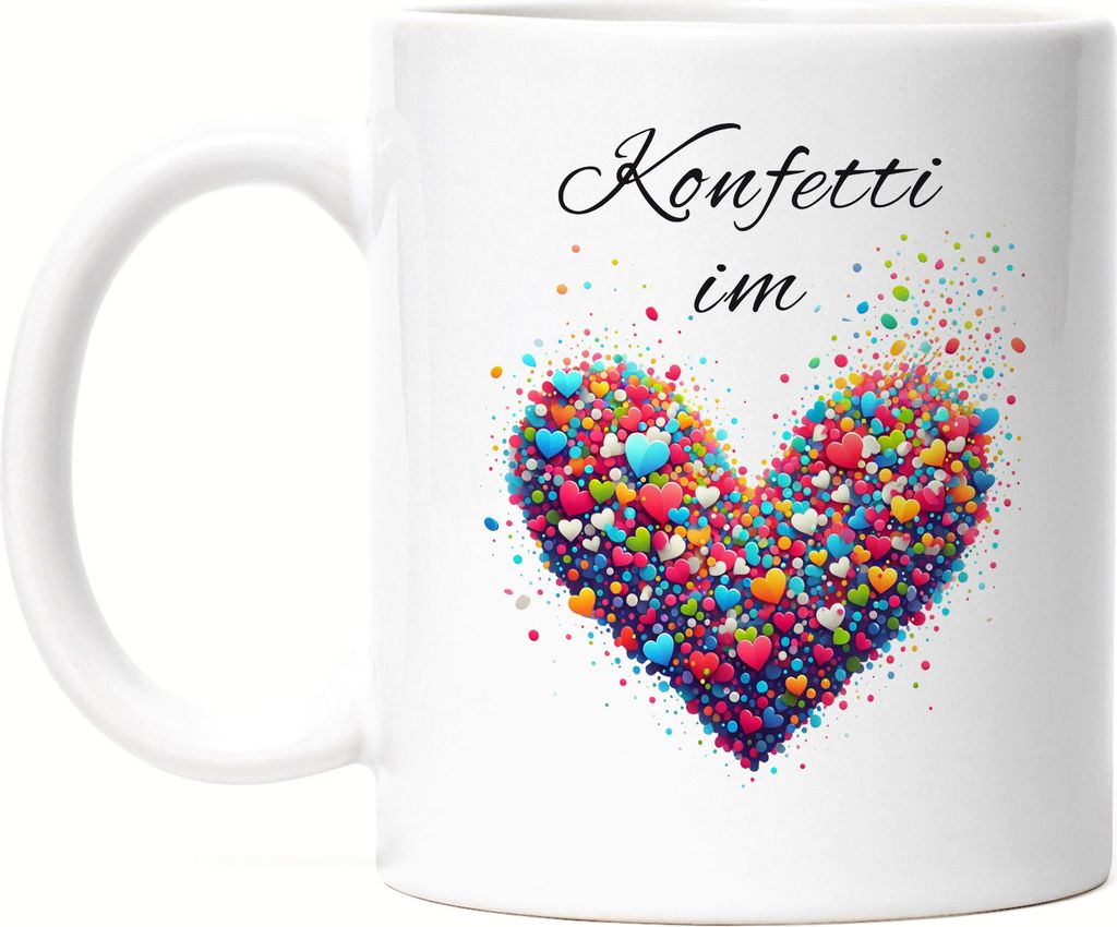 Konfetti im Herzen Tasse Weiß Karnevalsliebe Herz Fasching Köln