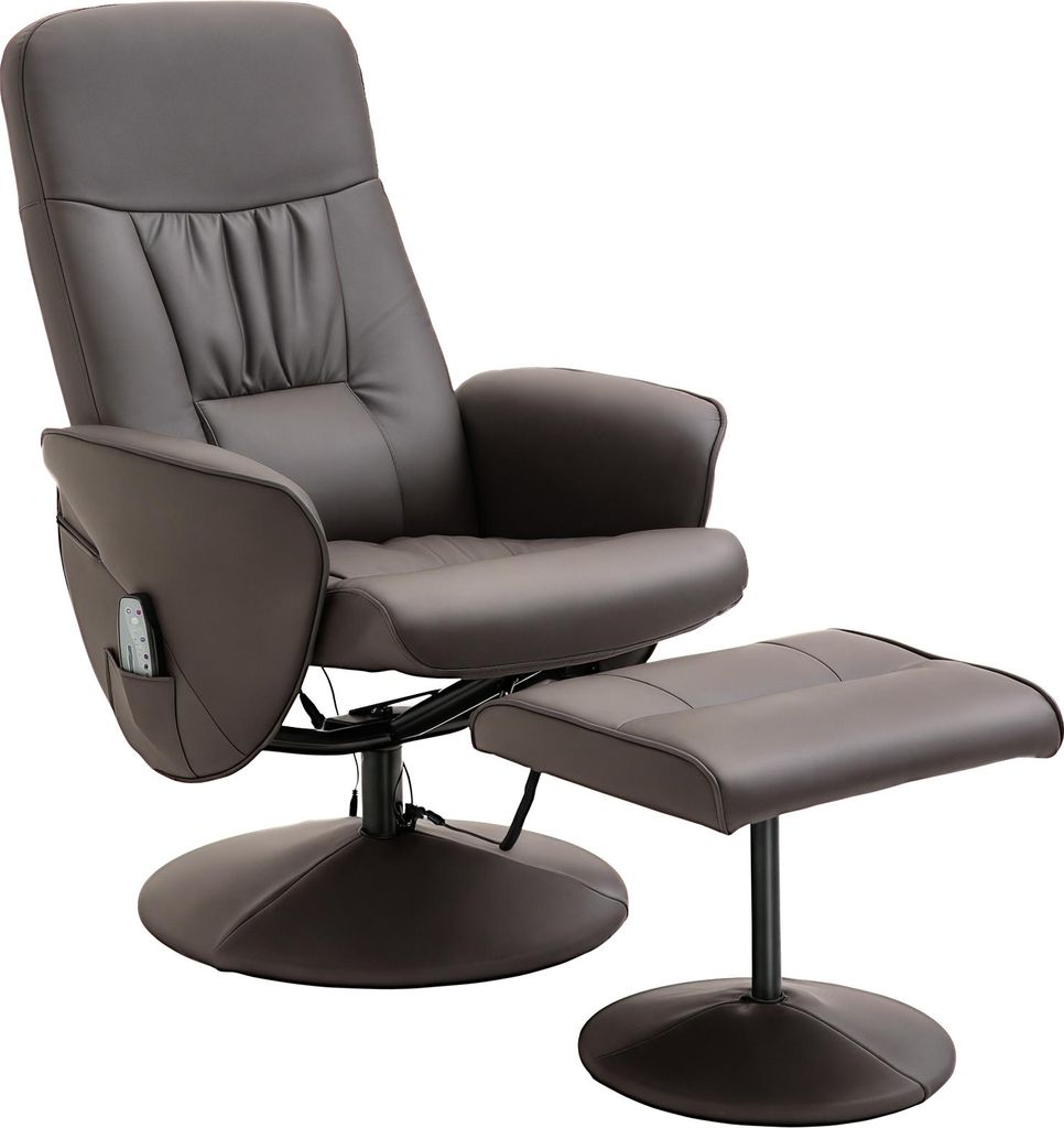 Relaxsessel mit Hocker, drehbarer Fernsehsessel mit 10 Massagepunkte, Liegefunktion, Massagesessel mit Fernbedienung, Seitentasche, TV-Sessel, Kuns...