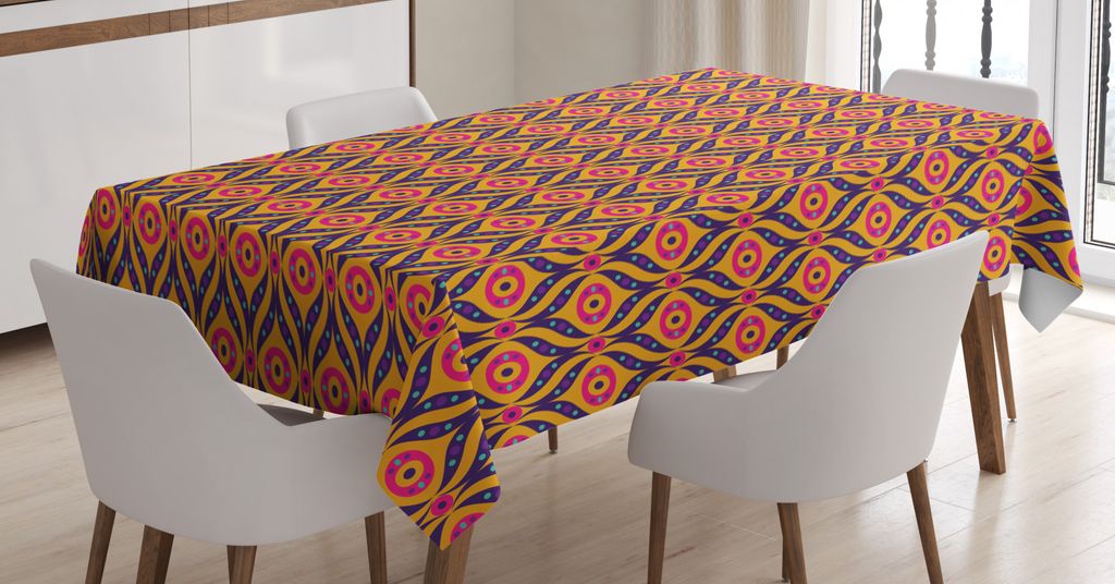 ABAKUHAUS Abstrakt Tischdecke, Quirky Oriental Ethnic, Personalisierter Druck Klare Farben ohne Verblassen Waschbar für Außen Bereich, 140 x 240 ...