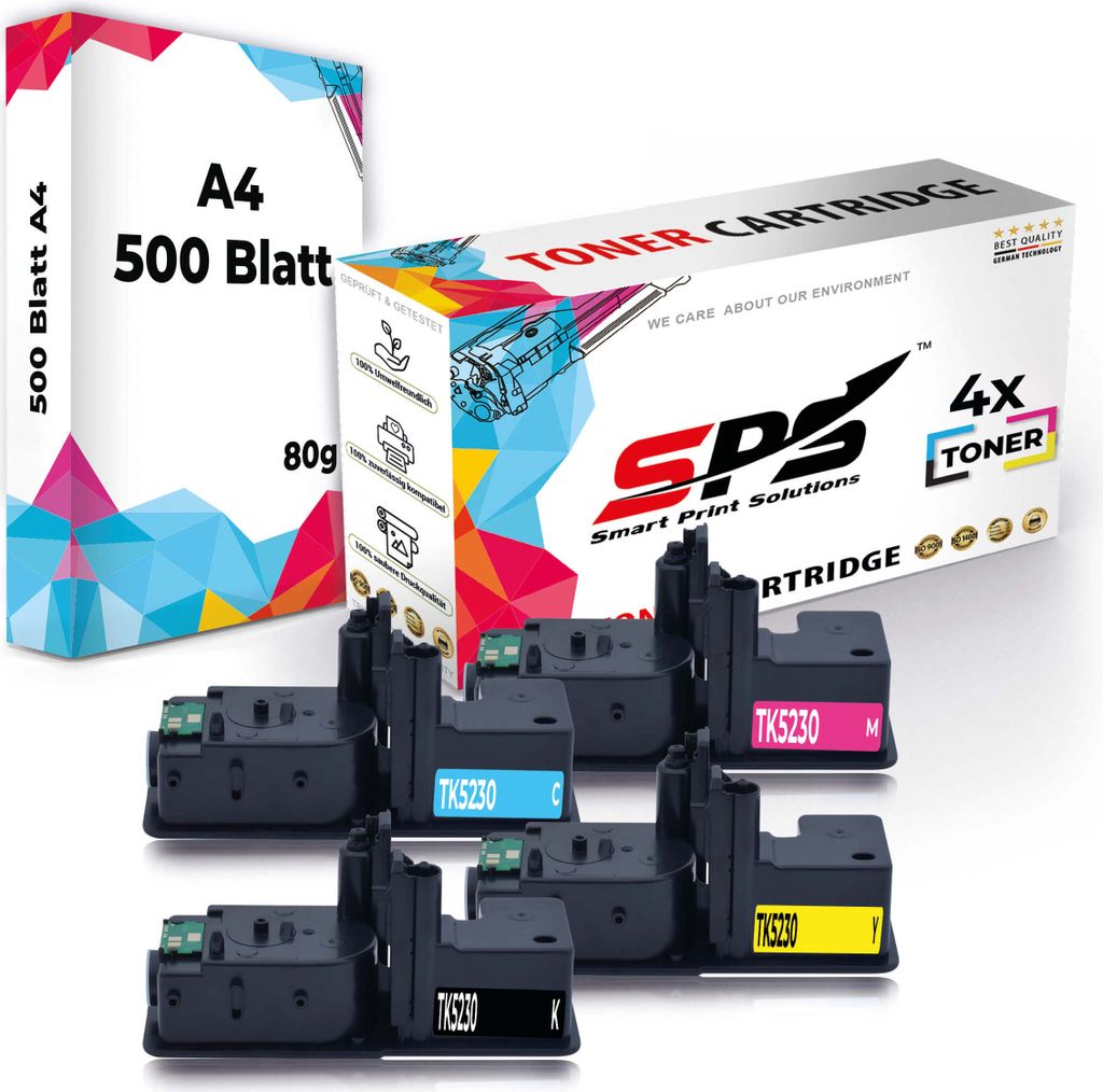 Druckerpapier A4 + 4x Multipack Set Kompatibel für Kyocera ECOSYS P 5021 cdw (TK-5230C, TK-5230M, TK-5230Y, TK-5230K) Toner