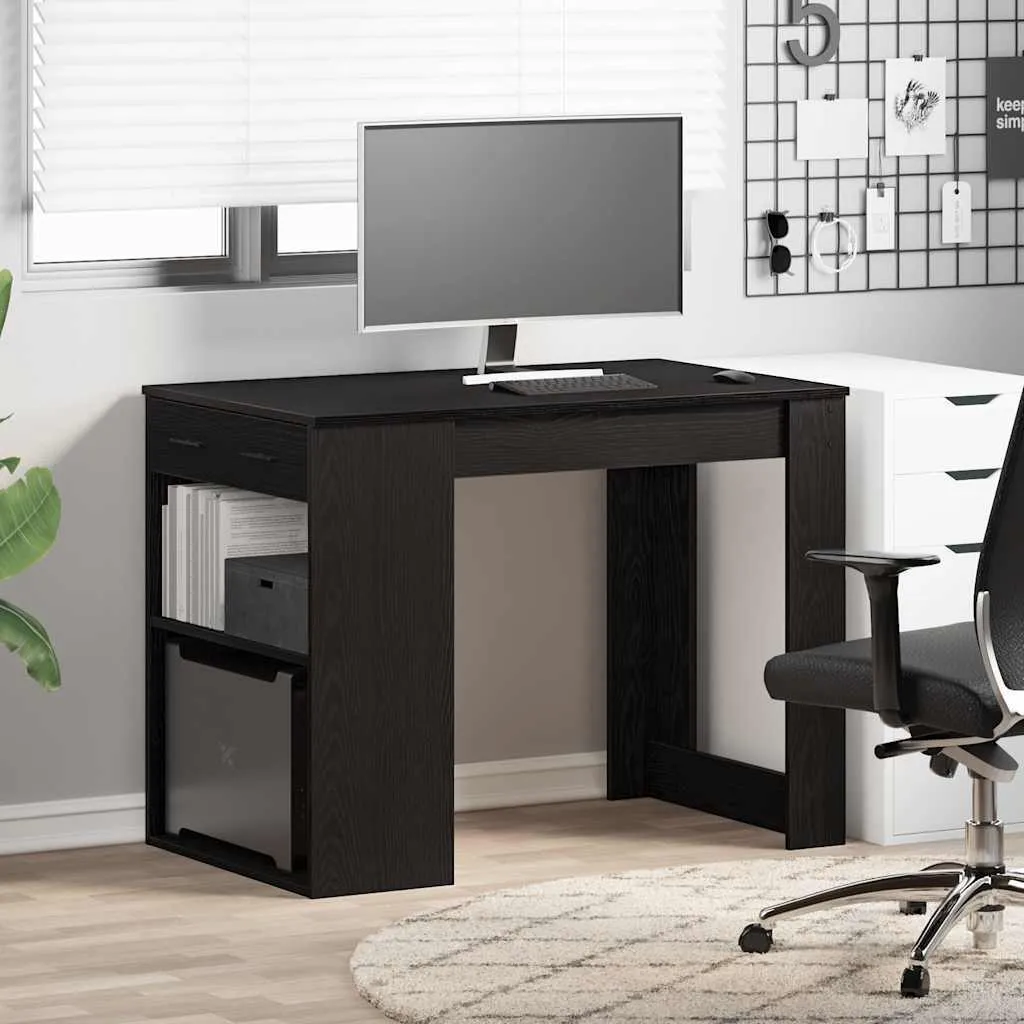 SYFAX™ Scrivania con Cassetto e Ripiano Rovere nero Legno Multistrato - 3