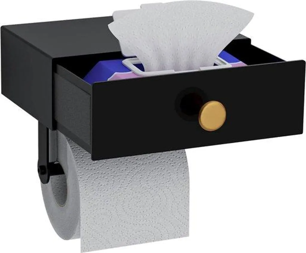 Porte-papier WC mural gris anti-chute avec tablette de rangement fixe