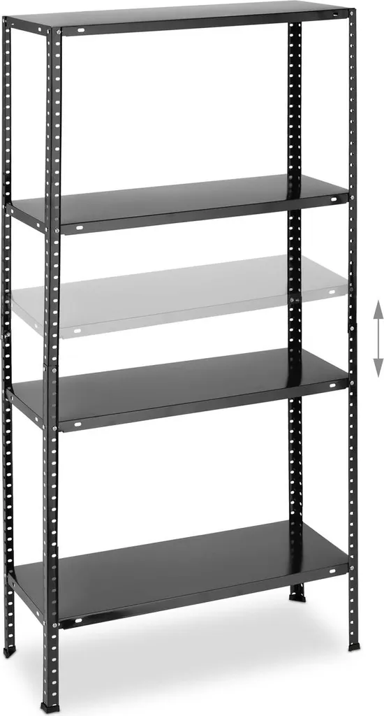 Étagères robustes noires 4 niveaux modulables - Charge lourde de 700 kg - 6