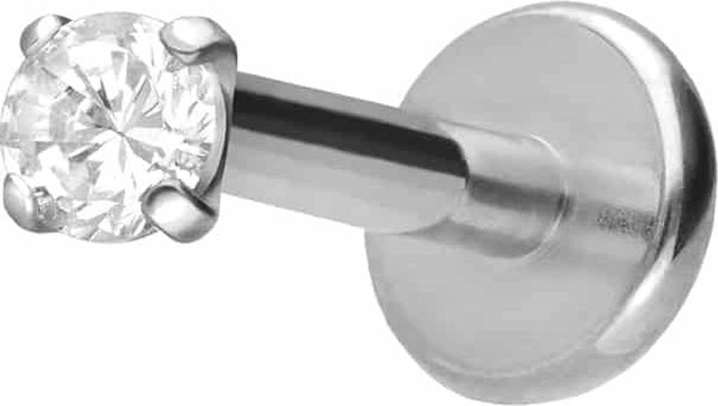 Ohrpiercing, Nasenpiercing Titan Labret mit Innengewinde EINGEFASSTER KRISTALL Silber Stablänge: 8mm | Stabstärke: 1,2mm | Kristallgröße: 2,5mm