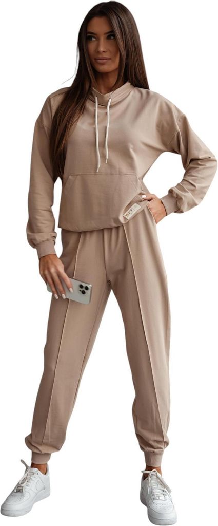 Damen Freizeitanzug Hausanzug Jogginganzug, Beige/L/40