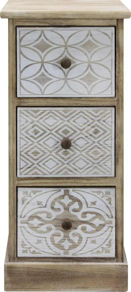 Table de nuit bois imprimé blanc beige Rebecca Mobili - 3 tiroirs