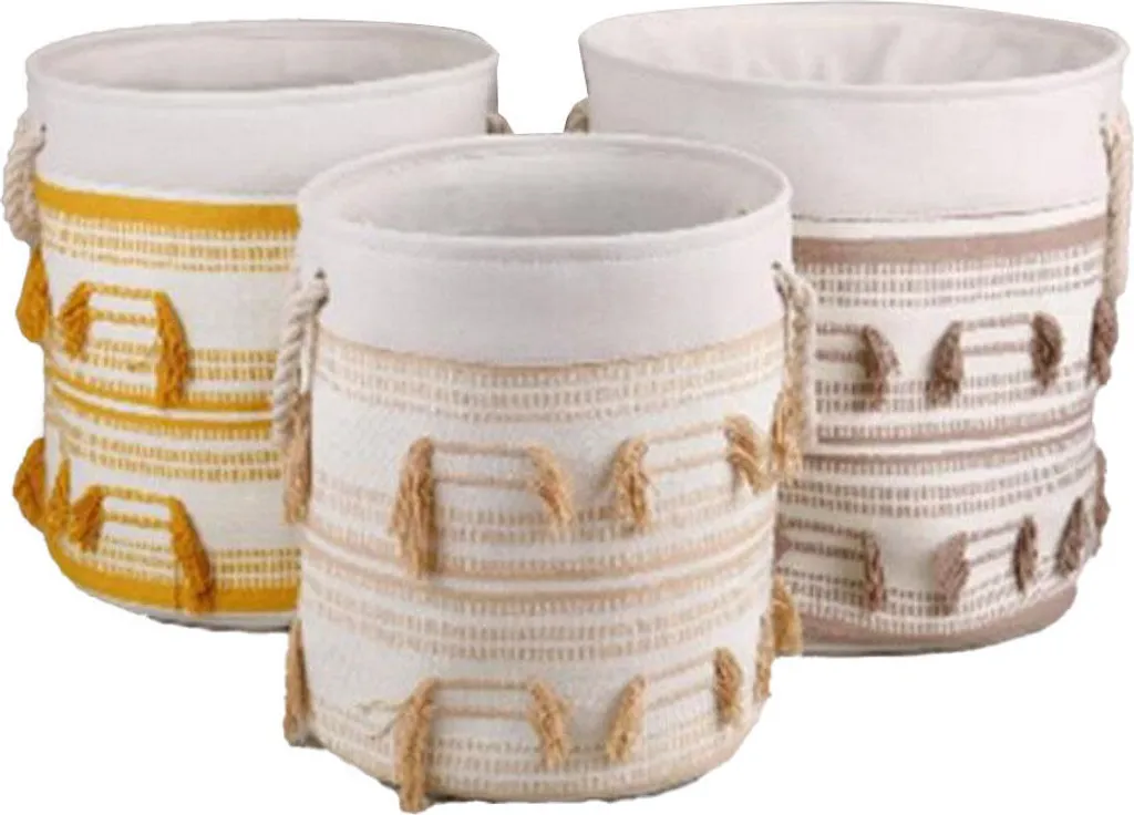 Panier Boho en Coton et Polyester Tissé - Finition Bordure Artisanale 43cm
