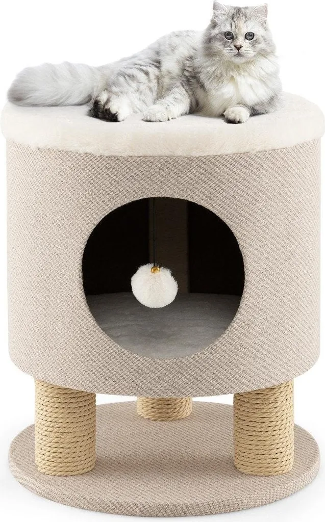Tiragraffi in Sisal Naturale 40x40x47 cm - Struttura Stabile e Peluche Beige