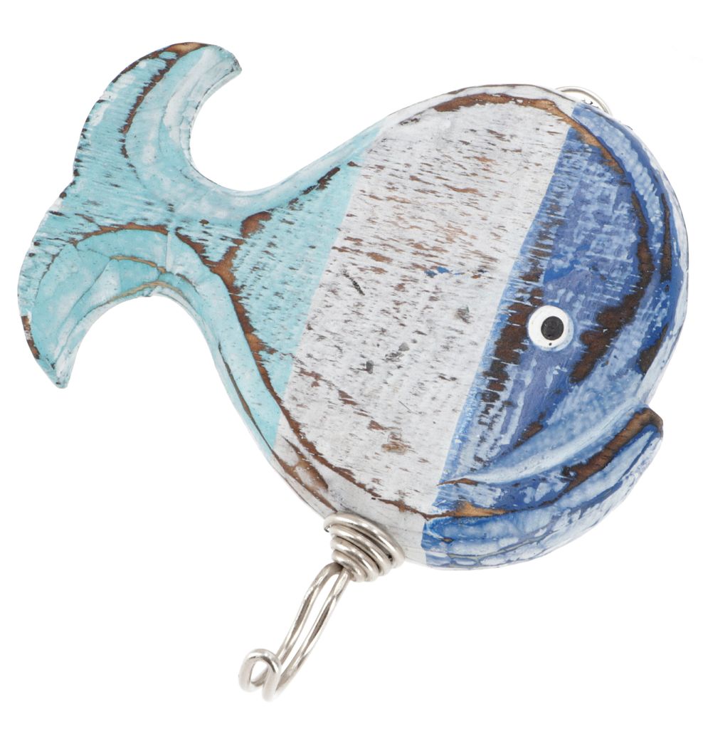 Maritimer Holz Kleiderhaken, Wandhaken - Wal 2, Blau, Metall,Holz, 10*13*2 cm, Kleiderhaken für Kids