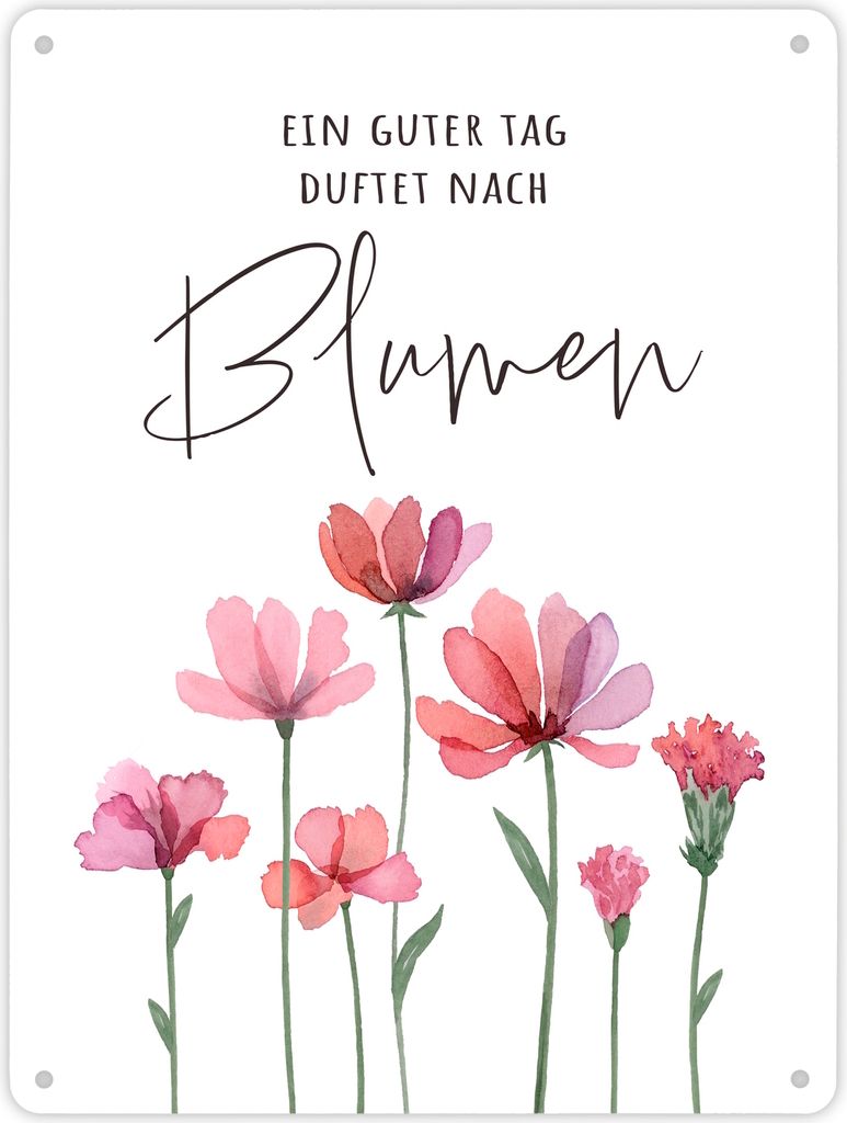 Aquarell Blumen Metallschild XL in 21x28 cm mit Spruch Ein guter Tag duftet