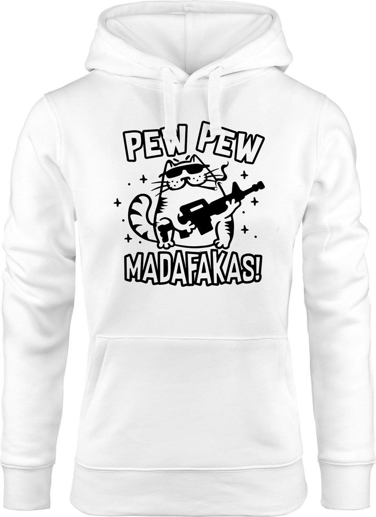 Kapuzen-Pullover Damen Pew Pew Madafakas Katze Gangster Cat Meme Spruch Trend Hoodie Moonworks weiß XS