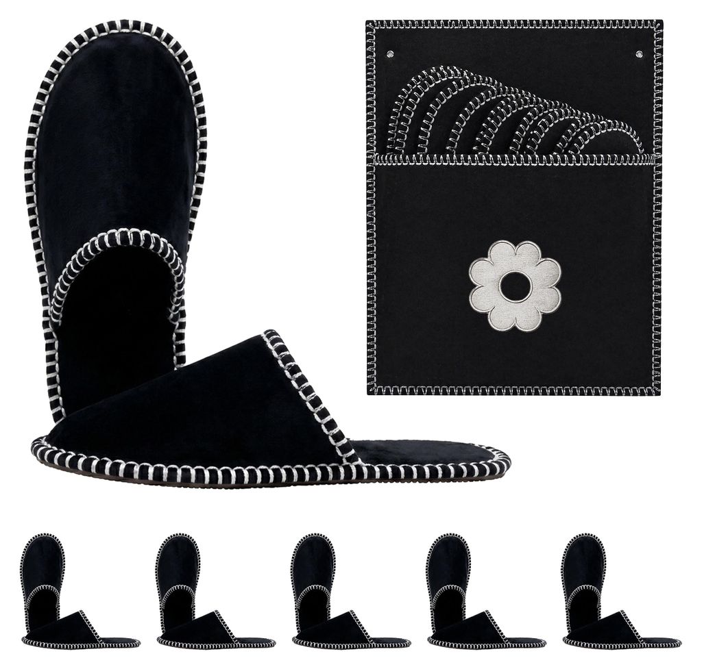 Relaxdays gastenslippers, 6 paar, "Blume" slippers met tas, Productafbeelding 