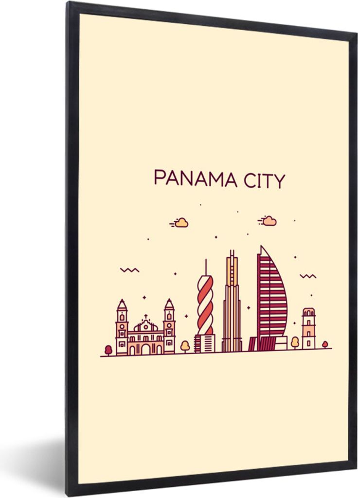 MuchoWow Gerahmtes Poster Panama - Skyline - Südamerika 40x60 cm - Poster mit Schwarzem Bilderrahmen Wandposter Rahmen Foto Bilder - Papierdruck...