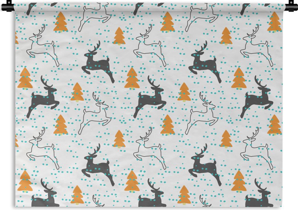 MuchoWow Wandteppich Wandbehang Hirsche - Muster - Baum 150x112.50 cm Tapisserie Dekoration Wandtuch - Wanddecke - Wandteppiche