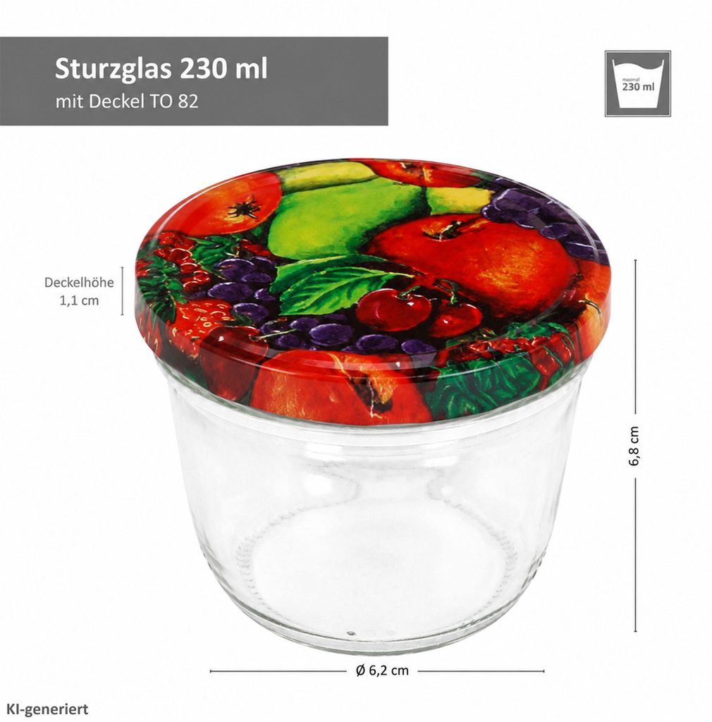 100er Set Sturzglas 230 ml To 82 Obst Dekor Deckel incl