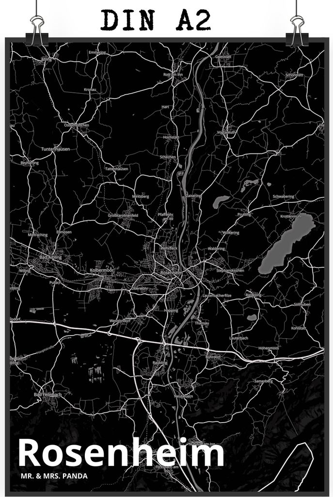 Mr. & Mrs. Panda Bild Rosenheim DIN A2 - Geschenk, typografie poster, Wandbild, Wanddekoration, wanddeko, Stadt Dorf Karte Landkarte Map Stadtplan,...