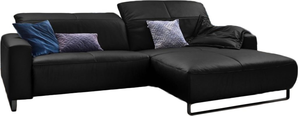KAWOLA Sofa YORK Leder Life-line schwarz Rec rechts Fuß Metall schwarz mit Sitztiefenverstellung