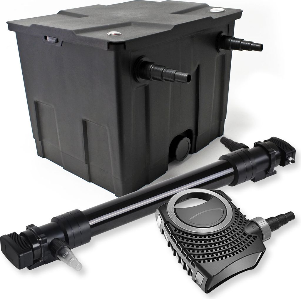 SunSun Komplettset: CBF-350 Teichfilter bis 12000 L Teichfilteranlage als Durchlauffilter, NEO10000 SuperECO Teichpumpe 10000l/h 80W, CUV-672 Teich...