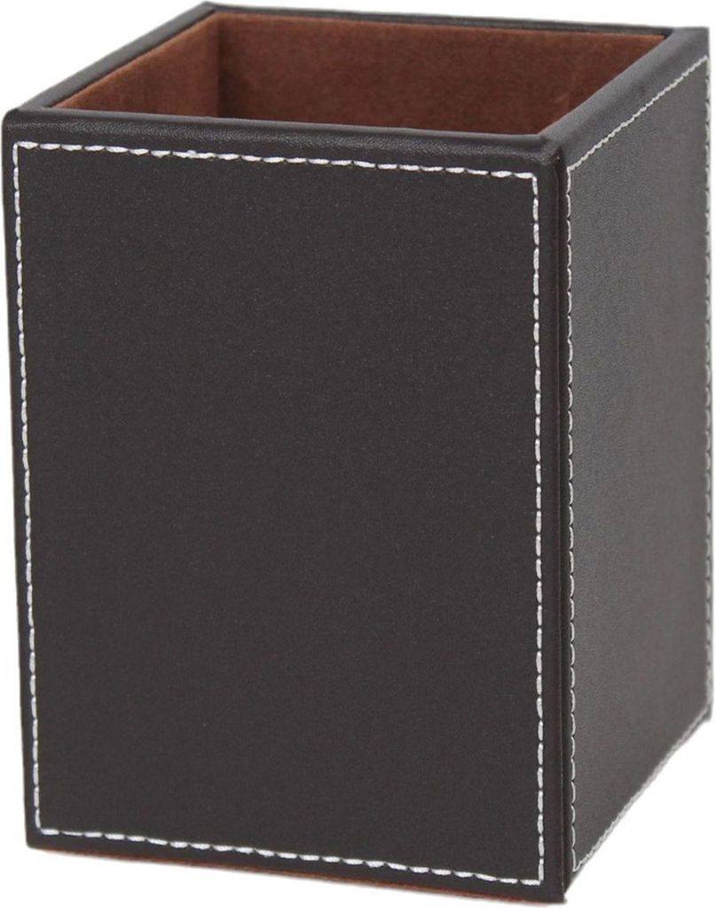 Stifthalter, weiße Nähte, Schreibtisch-Organizer aus Kunstleder, wasserdicht, leicht zu reinigen, quadratischer Bleistifthalter