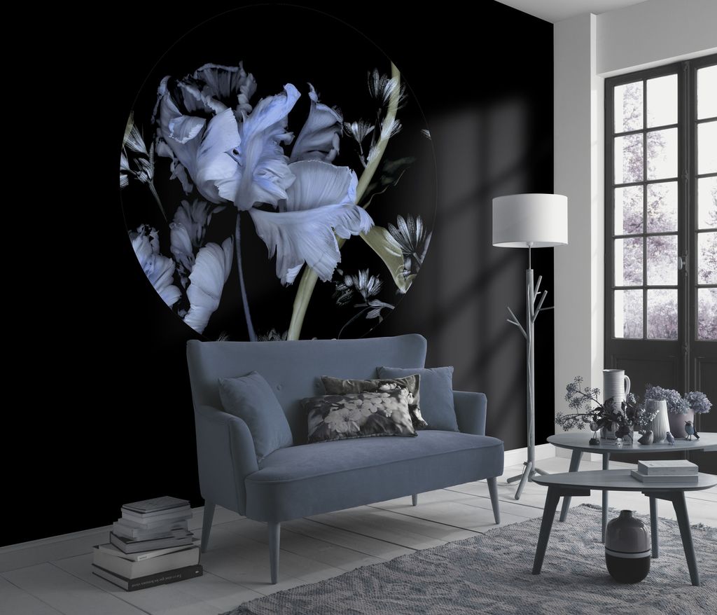NEWROOM Tapete Blau Vliestapete Blumen - Mustertapete Floral Grau Schwarz Blüten Blätter Vintage Romantisch Blumentapete