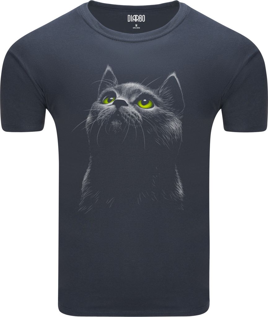 Diarbo Herren T-Shirt mit Aufdruck Wildtierporträts Schwarze Katze Dunkelgrau Gr.XL