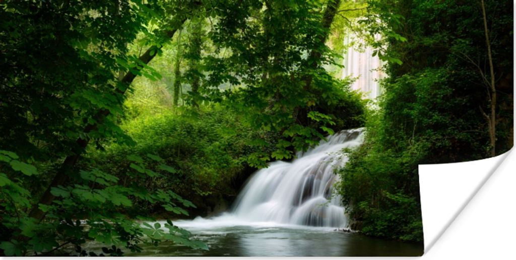 MuchoWow Poster Wasserfall - Natur - Grün 150x75 cm - ohne Rahmen
