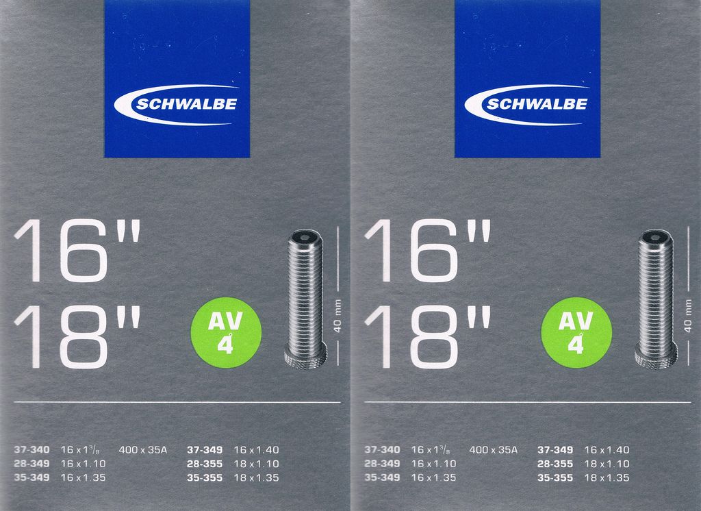 2x Schwalbe AV 4 Schlauch 16" 18" Ventil: Auto Schrader AV4 Produktbild 