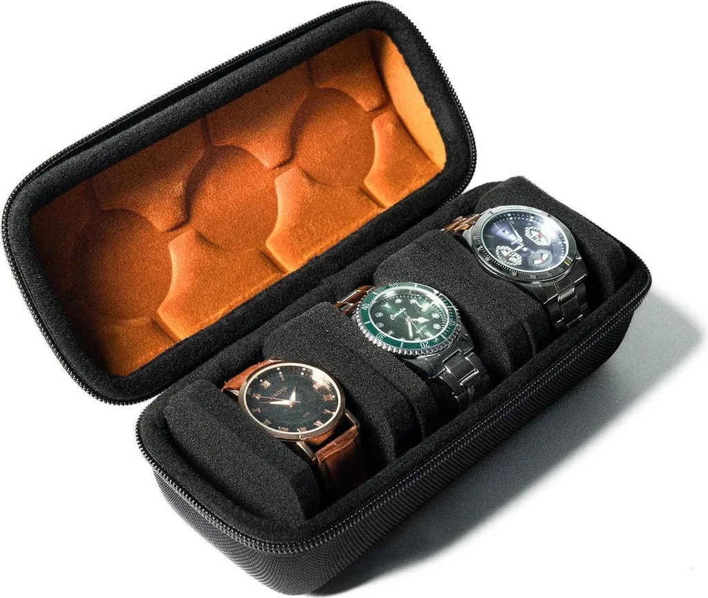 Étui montres anti-mouvement noir : évitez les rayures en voyage - 3 slots