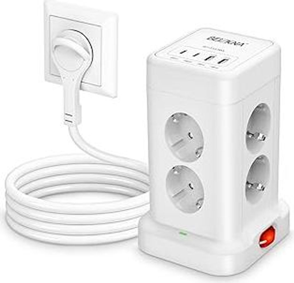 Mehrfachsteckdose mit 4 USB 8 Fach Steckdosenleiste Flachstecker Überspannungsschutz Steckdosenwürfel Mehrfachstecker Steckerleiste mit Schalter ...