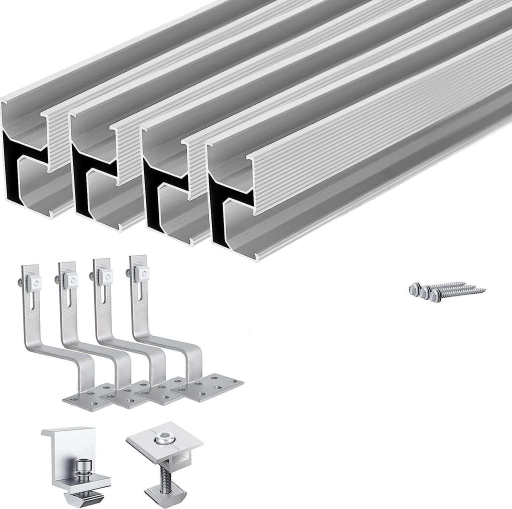 Solar-Dachschienen-Set fš¹r Ziegeld?cher, 30 cm Montageschiene mit Dachhaken fš¹r 2 PV-Module; Photovoltaik-Solar-Dachschienen-Set fš¹r 2 Mod...