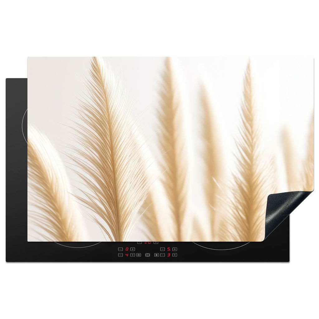 KitchenYeah Herdabdeckplatte Pampasgras - Federn - Beige - Natur , 81x52cm, Küche Deko, Glaskeramikkochfeld Herdabdeckung, Abdeckplatte fùr Koc...