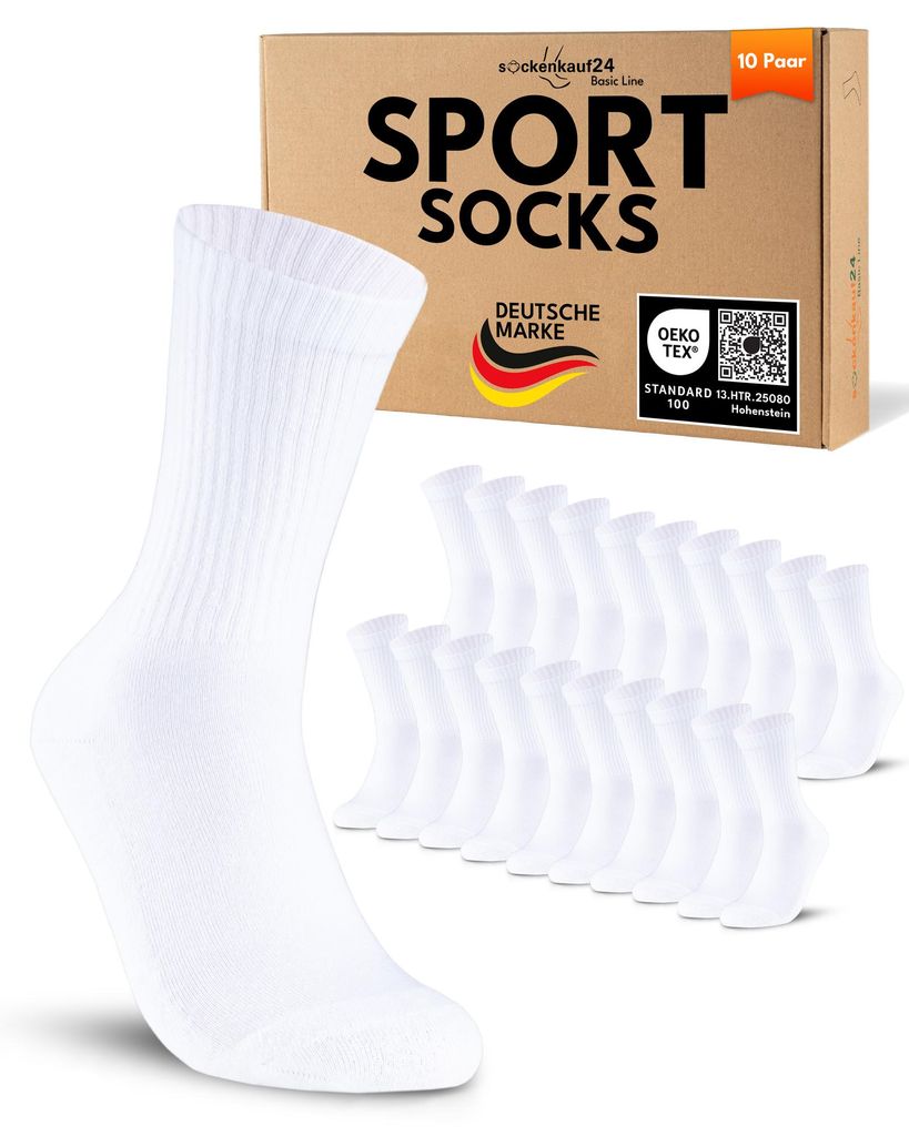 10 Paar Sportsocken Tennissocken Damen & Herren 70211T Weiß 43-46